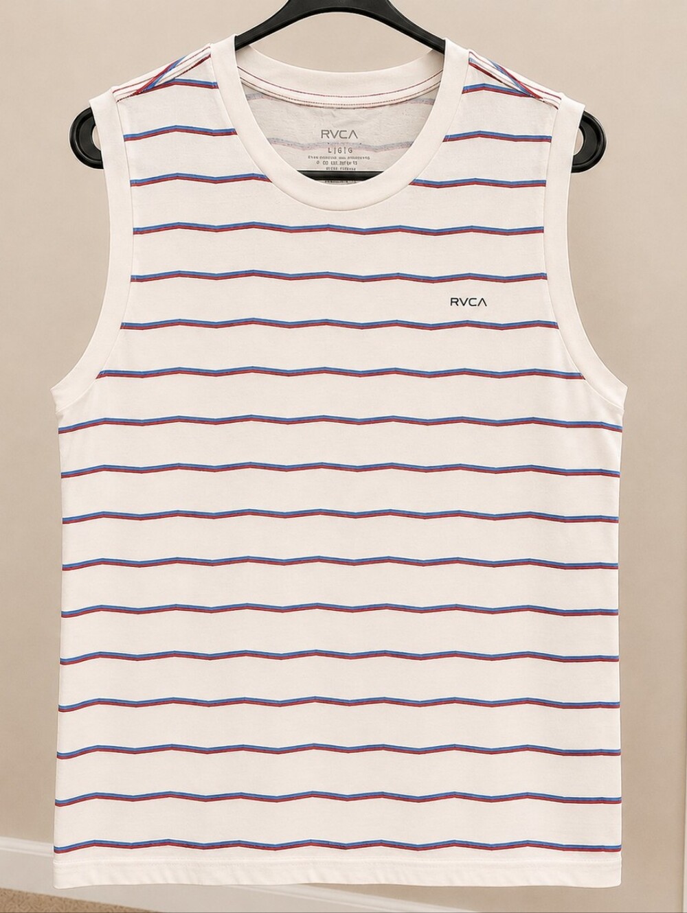 RVCA Mens Striped Tank Top Large White Blue Red Cotton ANP - Picture 2 of 12